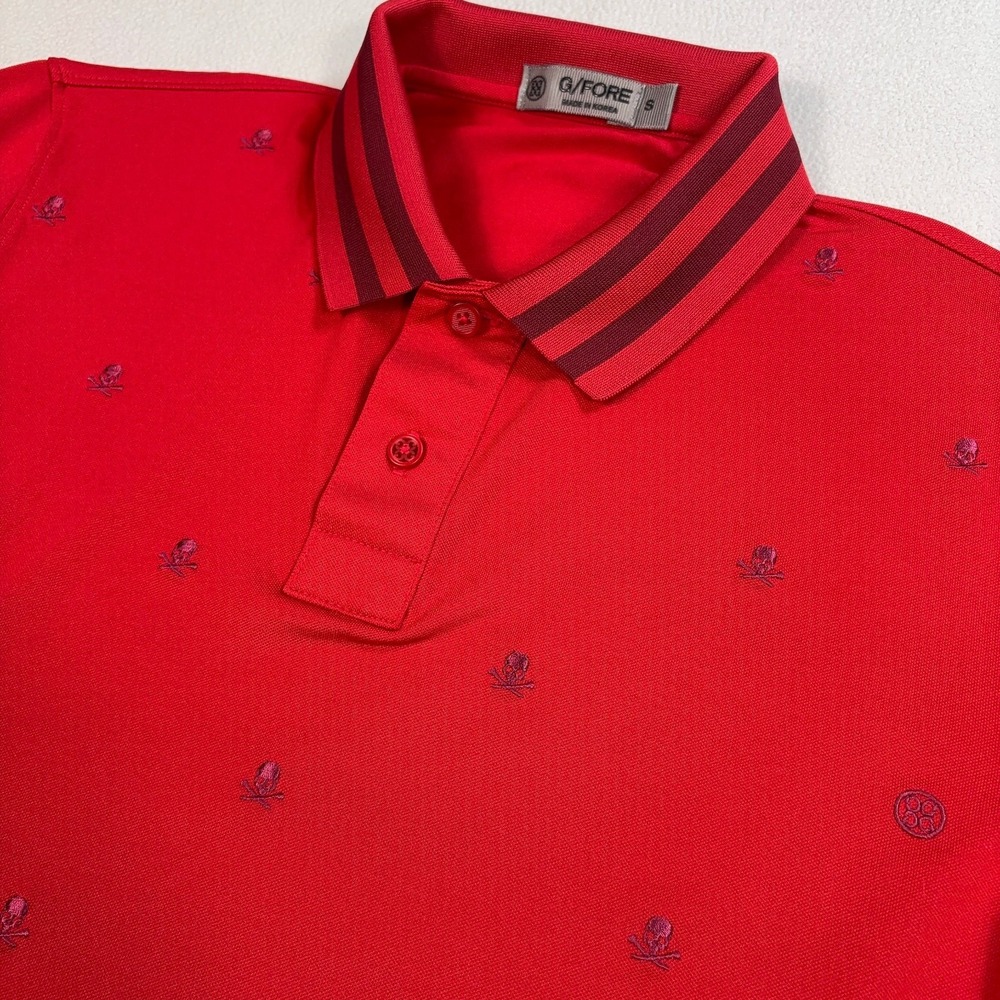 G/Fore Golf Polo Men's S Red Skull Crossbone All Over Stretch‎ Performance Shirt